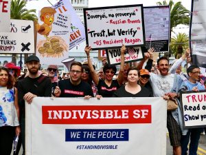 Protesters in San Francisco as part of the Tax March protest on April 15, 2017.