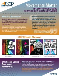 This image features the front page of the LGBTQ Equality Movement version of our Movements Matter brief for individual donors.