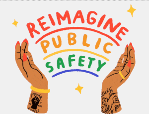 From Interaction Lab: Folded hands opening up to a displayed message of 'reimaging public safety"